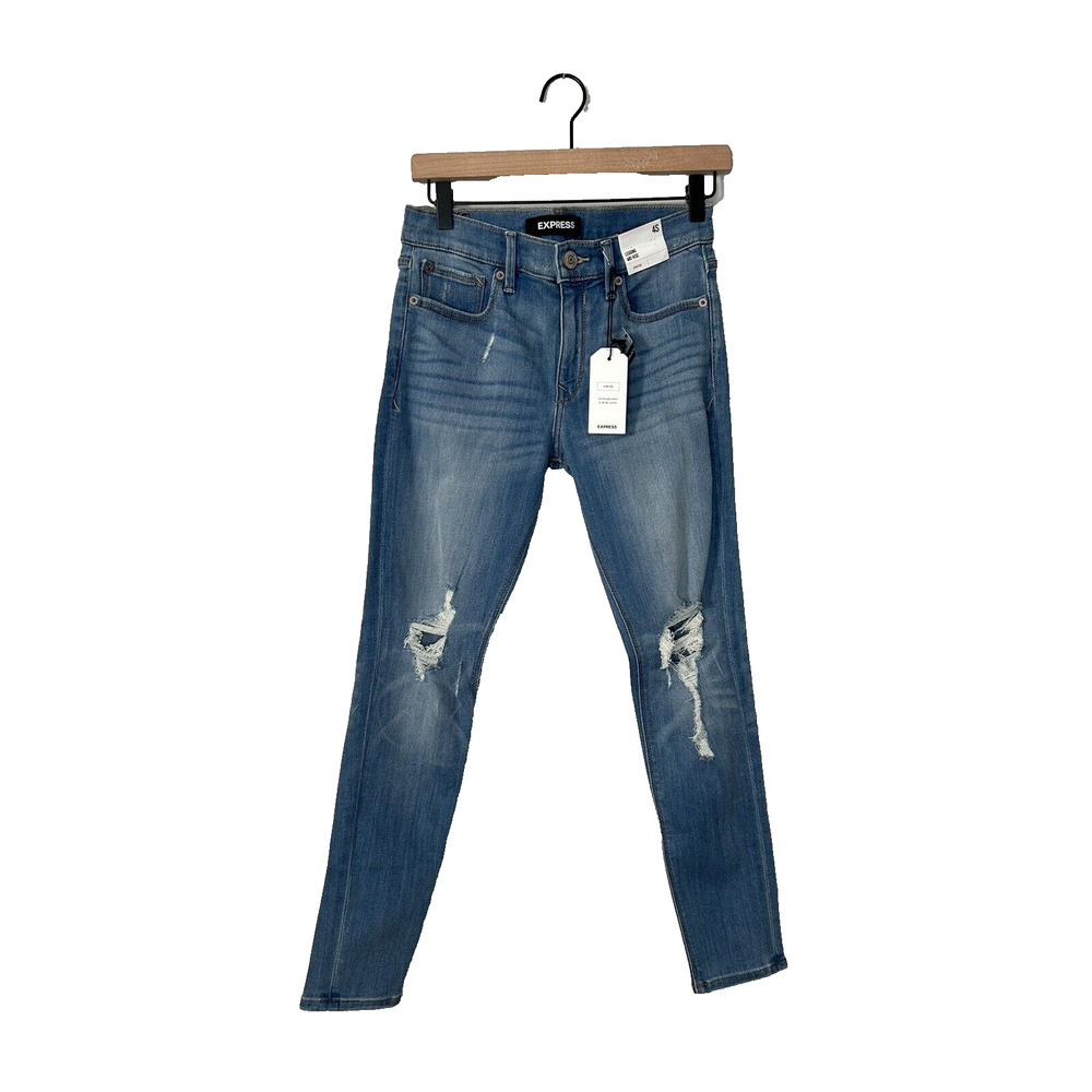 Express Women's SZ 4S Denim Skinny Leg Distressed Mid Rise Stretch Jeggings